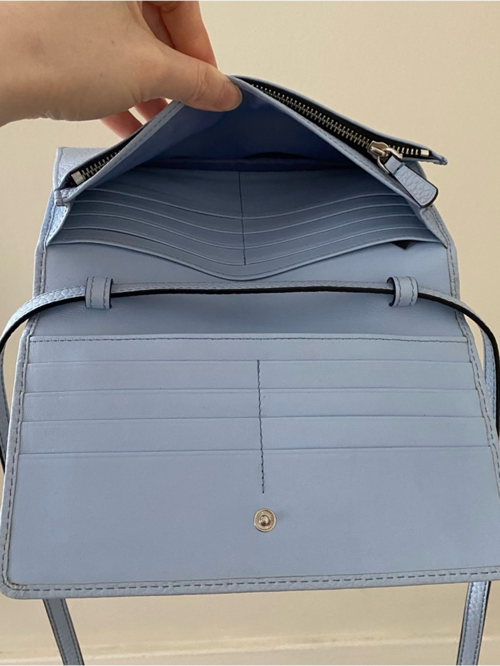 $295 Marc Jacobs Gotham Blue Pebble Leather Adjustable Crossbody Bag Clutch - Picture 13 of 14